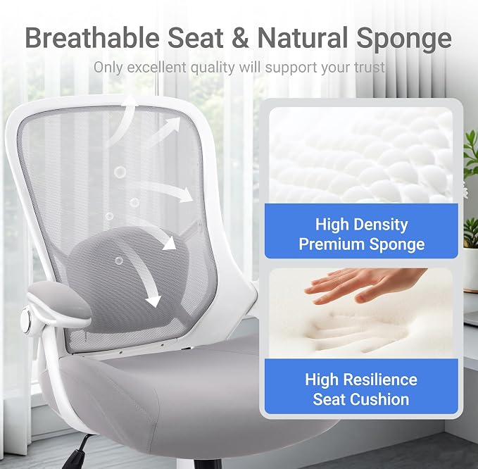 HYLONE 400lbs Heavy Duty Office Chair, 5" Thickened Seat Ergonomic Desk Chair with Adjustable Armrests, Home Office Computer Chairs for Long Hours Mesh Executive Chair(Grey)
