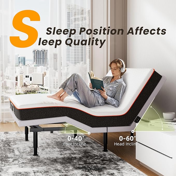 Full Adjustable Bed Frame with Massage Adjustable Bed Base with Wireless Remote USB Ports Underbed Light Zero Gravity Height Adjustable Legs