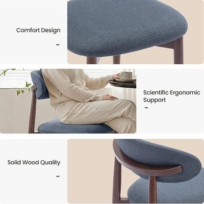 COLAMY Mid-Century Modern Wooden Dining Chair Set of 2, Indoor Upholstered Kitchen Chairs with 2.6" Cozy Padded Seat, Walnut Finish Side Dining Chair, [Blue]