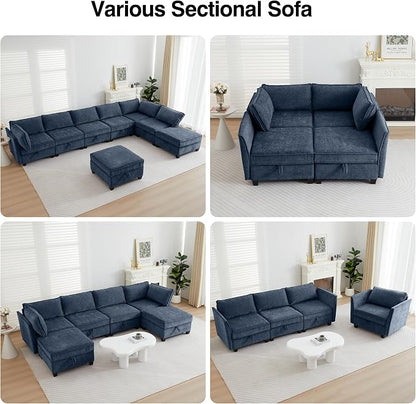 ORRD Oversized Modular Sectional Sofa Set, Convertible U Shaped Couch with Storage, 8 Seater Sofa Modular with Ottomans and Reversible Chaise for Living Room, Office (Blue Grey)