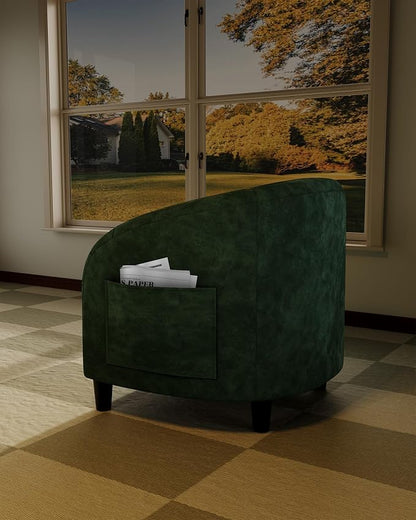 GarveeHome Accent Chair Velvet Club Chair Comfy Armrest Upholstered Barrel Chair with Soft Padded Seat for Living Room Bedroom Study Waiting Room(Retro Green)