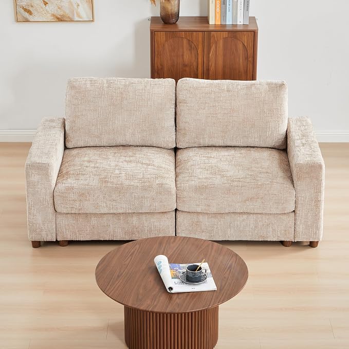 ORRD Comfy Loveset Couch, Chenille 2 Seat Sofa with Pillows, Modern Loveseat Sofa with Storage for Apartment, Living Room, Beige