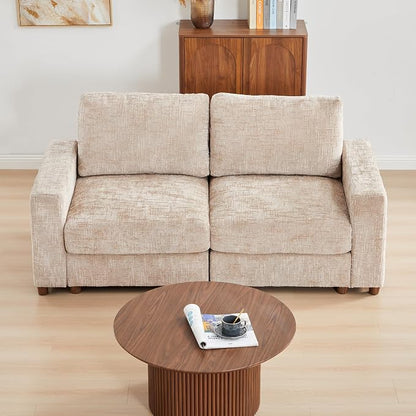 ORRD Comfy Loveset Couch, Chenille 2 Seat Sofa with Pillows, Modern Loveseat Sofa with Storage for Apartment, Living Room, Beige