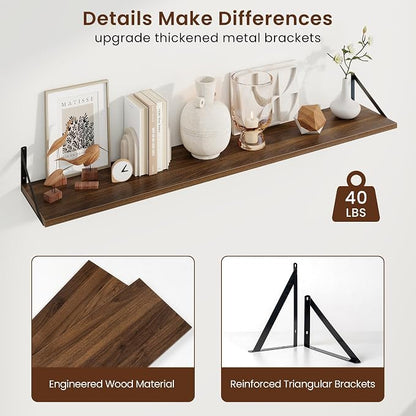 Axeman Deep Floating Shelves | 55 Inch Walnut Wall Shelves Set of 2 | 10 Inch Deep Wood Floating Shelves for Wall | 55" W x 10" D Walnut Shelves for Living Room Bathroom Kitchen