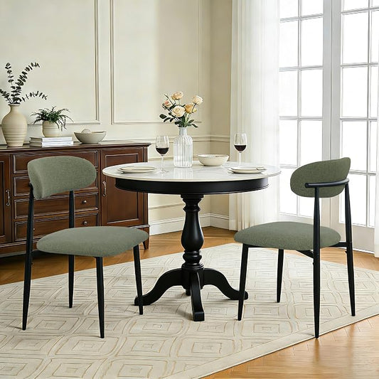 FREKEN Modern Upholstered Dining Chairs Set of 2, Mid-Century Metal Frame Linen Fabric Side Chair for Kitchen Dining Room, 350lbs Capacity, Green
