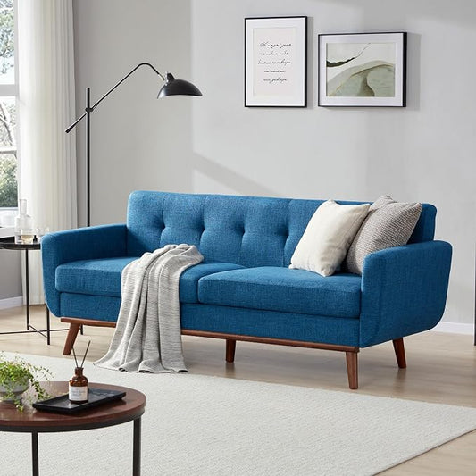 Kingfun 77.2" W Loveseat Sofa, Mid Century Modern Decor Love Seat Couches for Living Room, Button Tufted Upholstered Furniture, Solid & Easy to Install Small Couch for Bedroom Office Apartment, Blue