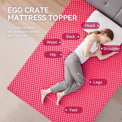 SINWEEK 3 Inch Egg Crate Memory Foam Mattress Topper Twin XL, Twin Extra Long Mattress Pads for College Dorm Room, Pressure Relieve CertiPUR-US Certified, 39x80 Inches, Pink