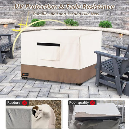 Fire Pit Cover Square, Outdoor Heavy Duty Durable 600D 100% Waterproof Tear-Resistant 42-44 Inch Fire Pit Cover, Patio Fire Pit Table Covers, Beige 44" L x 44" W x 24" H