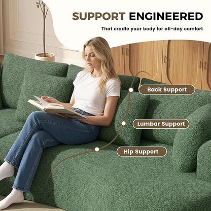 126" Oversized Curved Sectional Sofa for Living Room, Boneless Modern Couch with Chaise, Cloud Couch with 7 Pillows, No Assembly, Green 1PCS