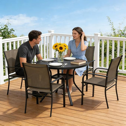 SUNCROWN 5 - Piece Outdoor Dining Set, Patio Furniture Set with 4 x Textilene Dinning Chairs and 41" Metal Round Table with Umbrella Hole for Lawn Garden Backyard Deck, Brown