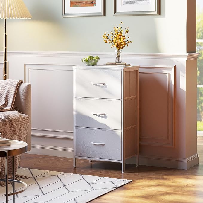 AODK Dresser for Bedroom Nightstand Small Chest of Drawers End Table for Living Room, Closet Dresser with 3 Storage Drawers Organizer Clothes, White