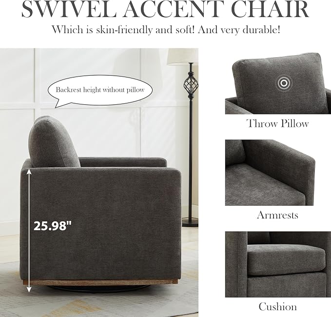 Aoiy & Wifon 30.7" W Swivel Accent Chair Set of 2, Mid Century Modern Swivel Chairs for Living Room, Comfy Small Accent Chair, Wavy Chenille, Charcoal