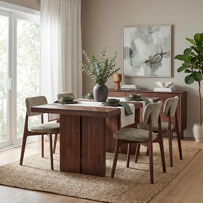 COLAMY Dining Chairs Set of 4, Modern Upholstered Kitchen Room Chairs with Solid Red Oak Wood Legs, 5-Min Easy Assembly Anti-Wobble, High-Weight Fabric Farmhouse Side Chair, 300lbs,Walnut,Brown
