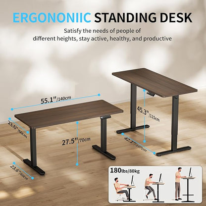 BIZUM Electric Standing Desk, 55x24 inches Height Adjustable Desk, Sit to Stand Desks Memory Gaming Computer Workstation for Home Office, Dark Walnut