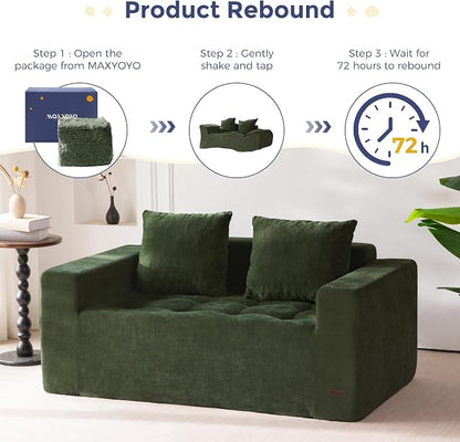 MAXYOYO Modular Sofa Couch, 61" Loveseat Boneless Cloud Couch with Deep Seat, Chenille Upholstered Living Room Comfy Sofa Chair for Living Room, No Assembly Required, Dark Green