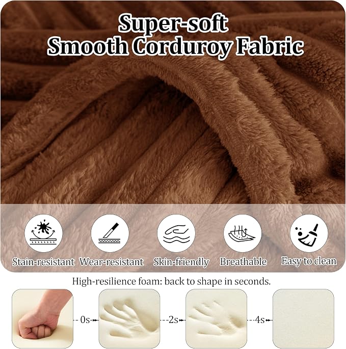92.5'' U-Shaped Boneless Couches, Sectional Sofa with Deep Seat with Ottoman, Corduroy Modular Sectional Sofa, Convertible Cloud Couch with Oversized Deep Seats No Assembly Needed