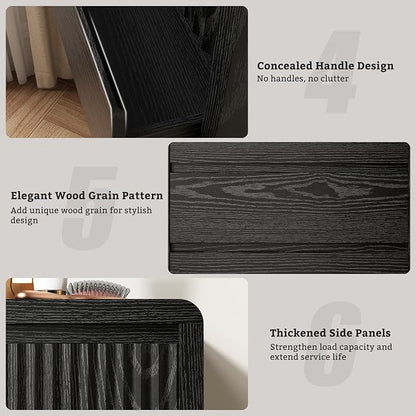LYNSOM 5 Drawer Dresser for Bedroom, 48" Tall Fluted Dresser with Curved Corners, Wood Dressers & Chests of Drawers with Dual-Panel Design for Bedroom, Entryway, Black