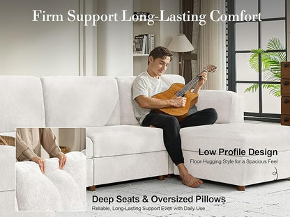 Oversized Modular Sectional Sofa V-Shaped Cloud Couches White | 109'' Deep Seat Couch for Living Room, 5-Seater Luxury Comfortable Corner sofa, Solid Wood Frame, Removable Washable Cover