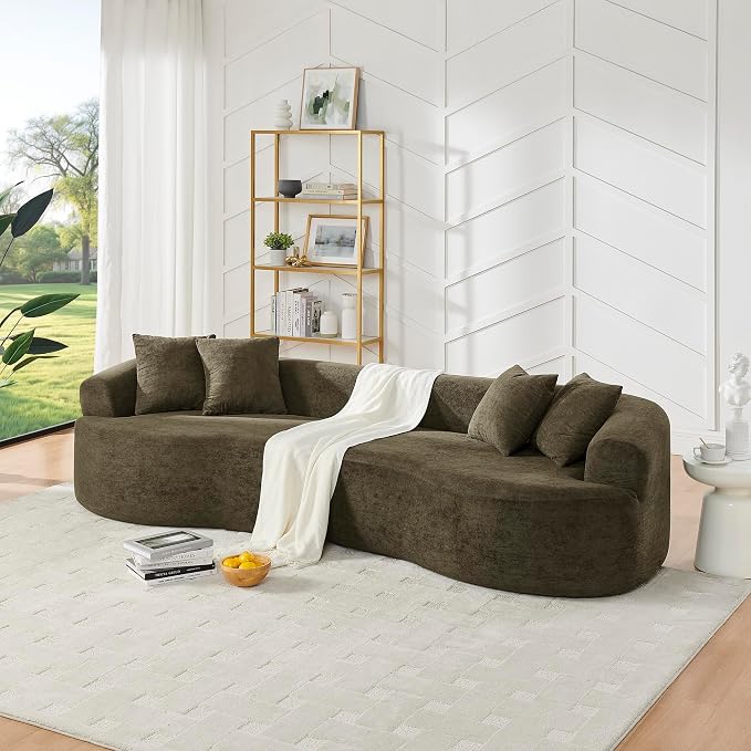 Curved Boneless Sofa Couches 4-Seat Tight Backrest Couch for Living Room Bedroom, Boneless Cloud Sofa with 4 Pillows, Floor Sofa in A Box No Assembly Required