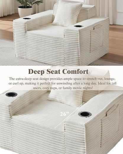 80.7" Boneless Sofa Couches with Cup Holder,3 Seat Couch with Side Pocket, Cloud Couch for Compact Living Rooms, Apartments(Beige White)