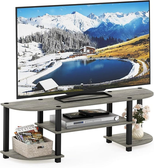 Furinno TURN-S-TUBE TV Stand, 3-Tier Entertainment Center for TV up to 55 Inch, TV Console with Round Corner and Open shelves, for Living Room, Bedroom, French Oak