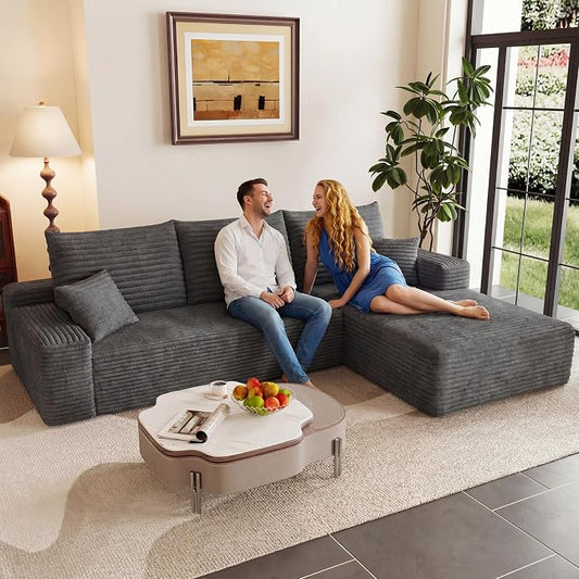 95" Modular Sectional Couch, Boneless L Shaped Cloud Sofa with Chaise Lounge, Corduroy Upholstered Couches Memory Foam Deep Seat, No Assembly Required, Ideal for Living Room(Dark Gray, Right Facing)