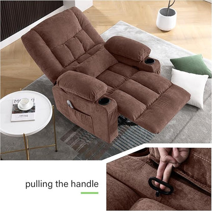 BOSMILLER 360° Swivel Rocker Recliner Chair for Adults,Oversized Recliner Chair with Massage and Heating, Manual Nursery Glider Recliner with Cup Holder and Side Pocket for Living Room, Bedroom
