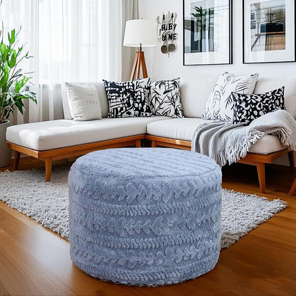 Asuprui Round Footstool Ottoman, 20x14 Inches Multi-Functional Modern Foot Stool,Floor Poufs, Sofa Footrest Extra Seating for Living Room, Entryway, Hallways and Bedrooms (Blue)