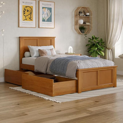 AFI, Madison Twin XL Platform Bed with Matching Footboard & Storage Drawers, Light Toffee