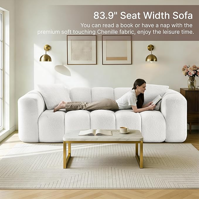 KISLOT 84" Boneless Couch No Assembly Required Loveseat Sofa Modern Deep Seat Cloud Couch Modern Compressed Sofa Oversized Upholstered 3-Seater for Living Room Bedroom