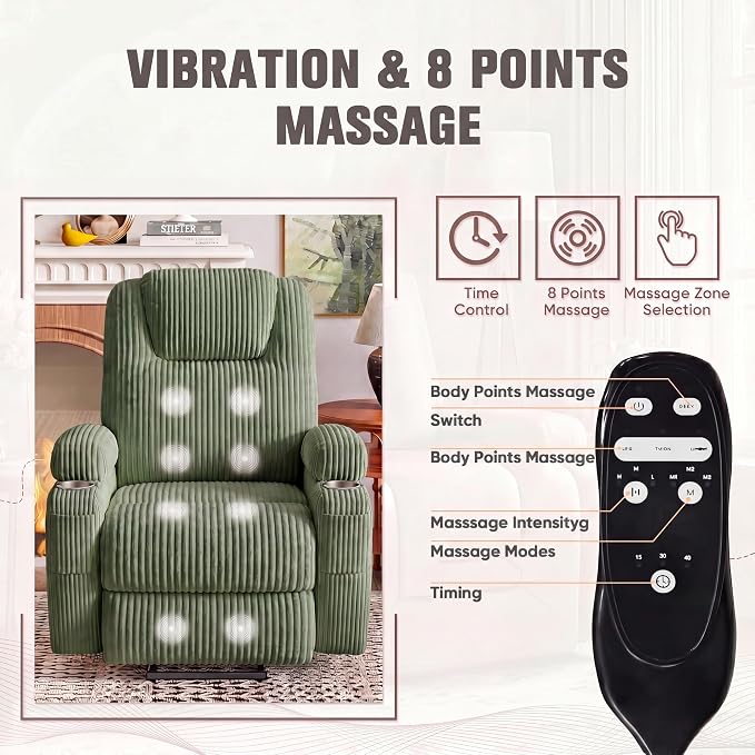 Flamaker Power Lift Recliner Chair Electric Lift Recliner for Elderly Power Lift Recliner Chair with Cup Holders Side Pockets for Living Room (Corduroy, Green)
