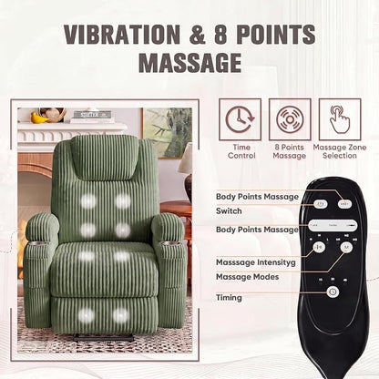 Flamaker Power Lift Recliner Chair Electric Lift Recliner for Elderly Power Lift Recliner Chair with Cup Holders Side Pockets for Living Room (Corduroy, Green)