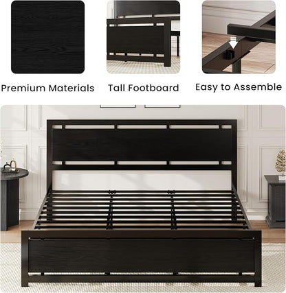 LIKIMIO King Bed Frame with Headboard and Footboard, Metal Strong Supports, Easy Assembly, Noise-Free, No Box Spring Needed, Black
