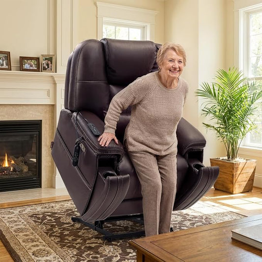 EONIX Triple Motor Lay Flat Power Lift Recliner Chair for Elderly with Adjustable Headrest, 400lbs Electirc Lift Chair for Living Room, Lumbar Pillow, Extended Footrest, Dark Brown