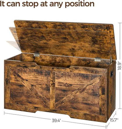 39.4"Storage Chest, Storage trunk with safety Hinges, Wooden Storage Bench, Shoe Bench,Easy Assembly,39.4"L x 15.7"W x 18.9"H,storage bench for bedroom end of bed,for Entryway (Rustic Brown)