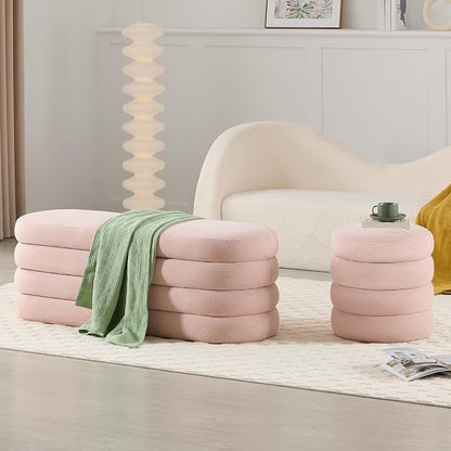 Busaurus Storage Ottoman Bench 49.2 Inch Upholstered Fabric Storage Bench for Bedroom End of Bed Aesthetic Large Oval Ottoman for Living Room Entryway (Pink)