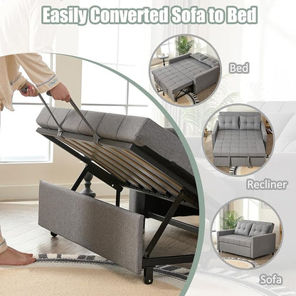 GOSUHI 52" Sleeper Sofa with Pull-Out Bed, 3-in-1 Convertible Sofa Bed, Set of Loveseat with Stepless Adjustable Backrest and Side Pocket, for Living Room Dorm Apartment, Linen, Light Gray