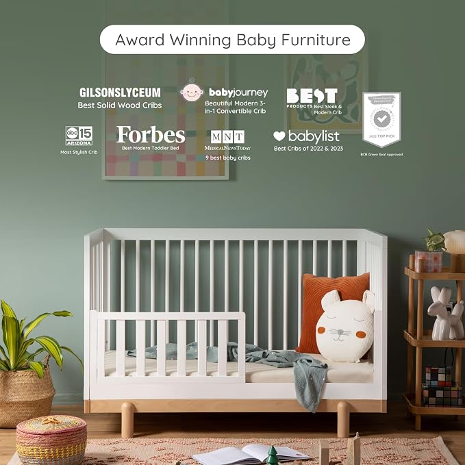 dadada Baby Bliss 4-in-1 Convertible Crib to Toddler Bed & Floor Bed – Made in Italy, GREENGUARD Gold Certified, Baby-Safe Finish, Sustainable Beechwood, Modern Design (White and Natural)