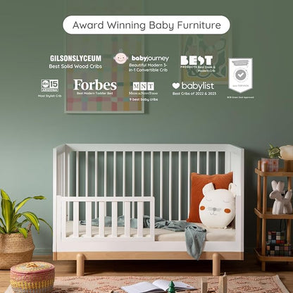 dadada Baby Bliss 4-in-1 Convertible Crib to Toddler Bed & Floor Bed – Made in Italy, GREENGUARD Gold Certified, Baby-Safe Finish, Sustainable Beechwood, Modern Design (White and Natural)