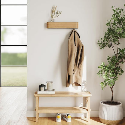 Kazai. Wall-Mounted Coat Rack 'Toke' - Modern Design Coat Rack with Hidden Wall Hooks - Solid Wood Veneer Panel Coat Hanger - Oak
