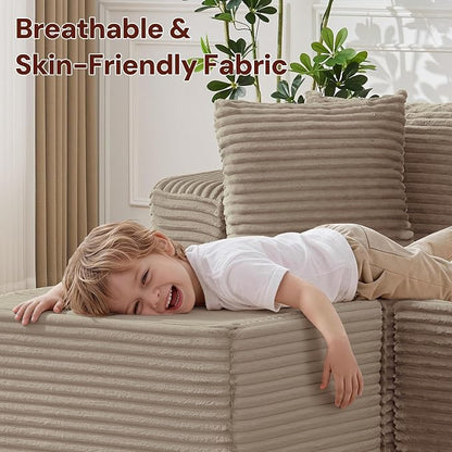 Korser Boneless Couches for Living Room, Cloud Couch Sectional with Ottoman, L-Shaped Sofa with Fluffy Comfy Corduroy Deep Seat, Bedroom, Apartment, No Assembly Required
