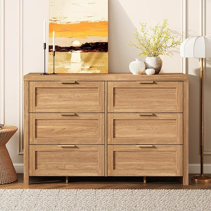 Walsham 6 Drawer Dresser for Bedroom, 47.2'' Modern Chest of Drawers with Metal Handle, TV Stand for 60 inch TV, Closet Clothes Storage Organizer for Living Room Hallway (Weathered Oak)