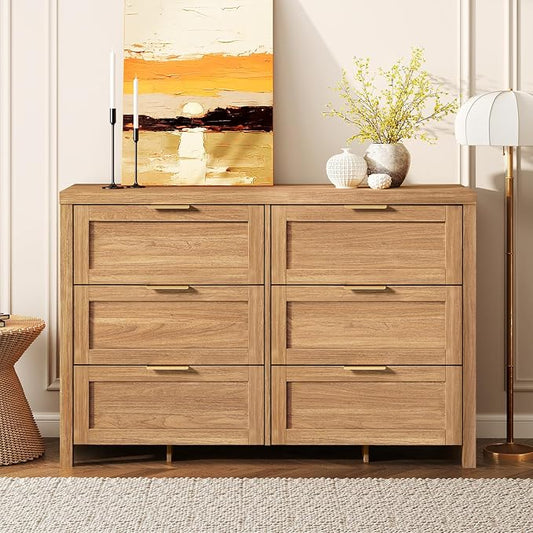 Walsham 6 Drawer Dresser for Bedroom, 47.2'' Modern Chest of Drawers with Metal Handle, TV Stand for 60 inch TV, Closet Clothes Storage Organizer for Living Room Hallway (Weathered Oak)