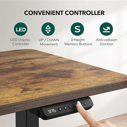 Cubiker L Shaped Standing Desk, 63" Electric Height Adjustable Corner Standing Desk L Shape, Sit Stand Home Office Desk with Splice Board, Rustic Brown Top