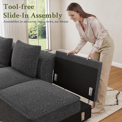 Welzona 103" Modular Sectional Sofa, Minimalist Comfy Cloud Couch Sectional, Tool-Free Setup Couches for Living Room, Wood Frame l Shaped Couch with Ottoman, 22" Deep Seat Chenille Cloud Sofa