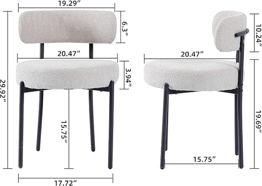 EDWELL Grey Dining Chairs Set of 6, Mid Century Modern Dining Room Chairs with 3.94” Cushions, Round Upholstered Boucle Chairs with Black Metal Legs for Kitchen, Living Room