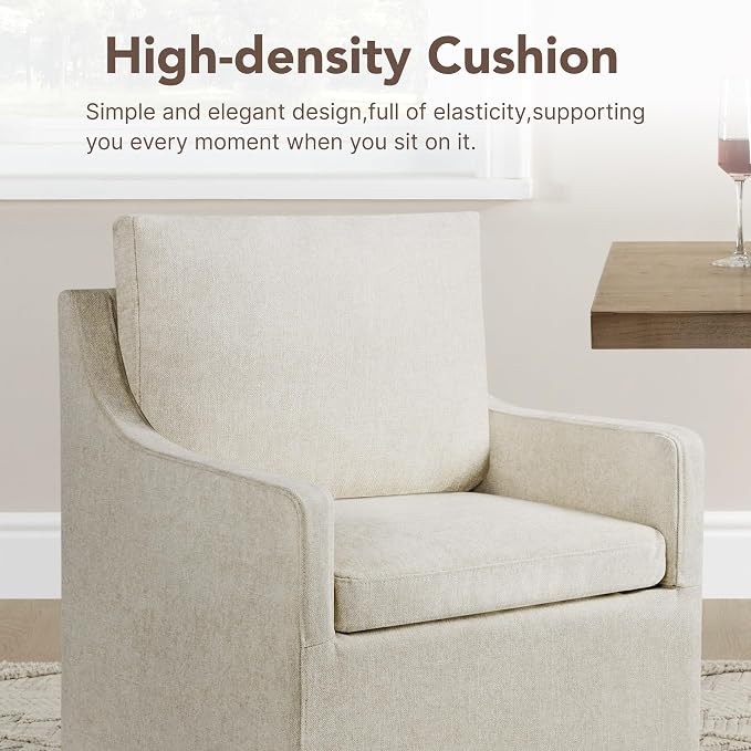 KISLOT Upholstered Dining Chairs Set of 4, Modern Dining Room Chairs with Casters & Washable Cover, Rolling Accent Chair with Hidden Storage for Kitchen, Farmhouse, Living Room, Oatmeal, 4 Box