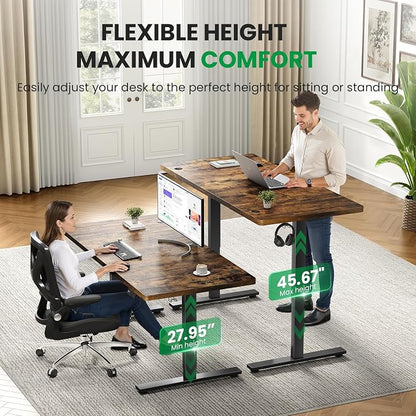 Electric Standing Desk Adjustable - 63x30 Inch Sit Stand Desk with 1 Inch Thick Tabletop, Double Beam Frame, 3 Memory Height Adjustment, Cable Management for Home Office