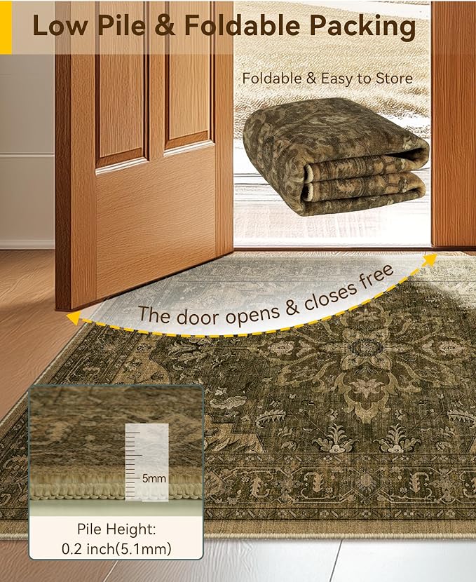 RELEANY Area Rugs Square 6ft Washable Non-Slip, Floral Vintage Distress Medallion Carpet for Living Room Bedroom Dining Room, Brown Dark Brown