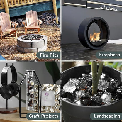 onlyfire 10-Pounds Fire Glass Diamonds for Propane Fire Pit, 1 Inch Blended Firepit Glass Rocks Stones for Gas Fireplace and Fire Pit Table, Onyx Black, Crystal Ice and Amber